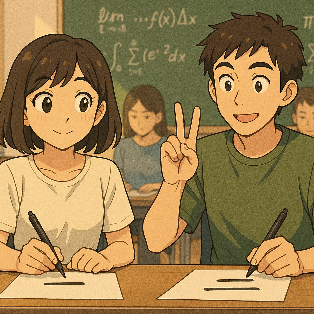 Mei adds a second tally mark for 'TWO', just like the kanji 二.