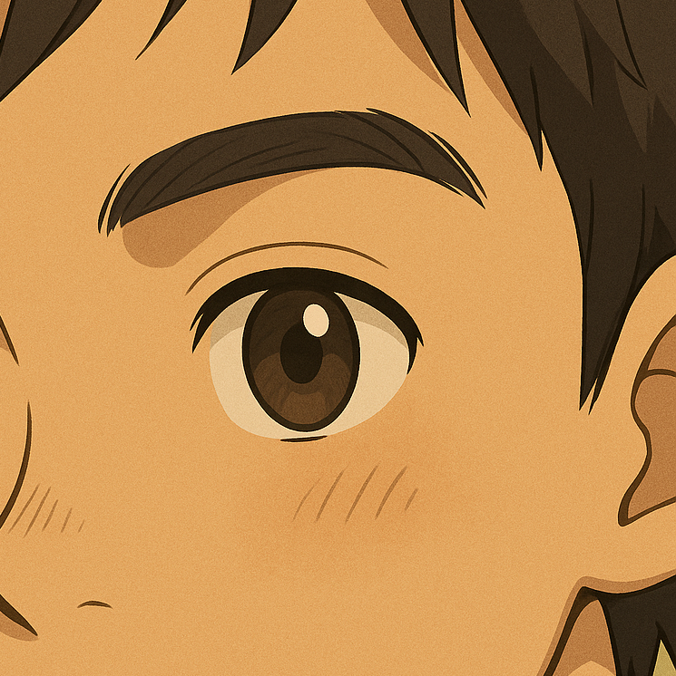 Ken’s eye shown up close, stylized like the kanji 目 with a horizontal line across the middle.